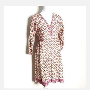 Roller Rabbit Cotton Dress Long Sleeve Relaxed Baby Doll Fit Button Bodice XXS